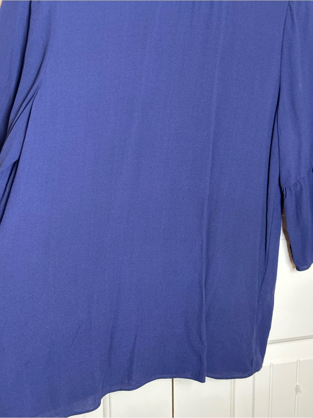Eileen Fisher Womens Blouse Navy 100% Silk Georgette Crepe Bell Sleeve Sample S - Picture 3 of 9